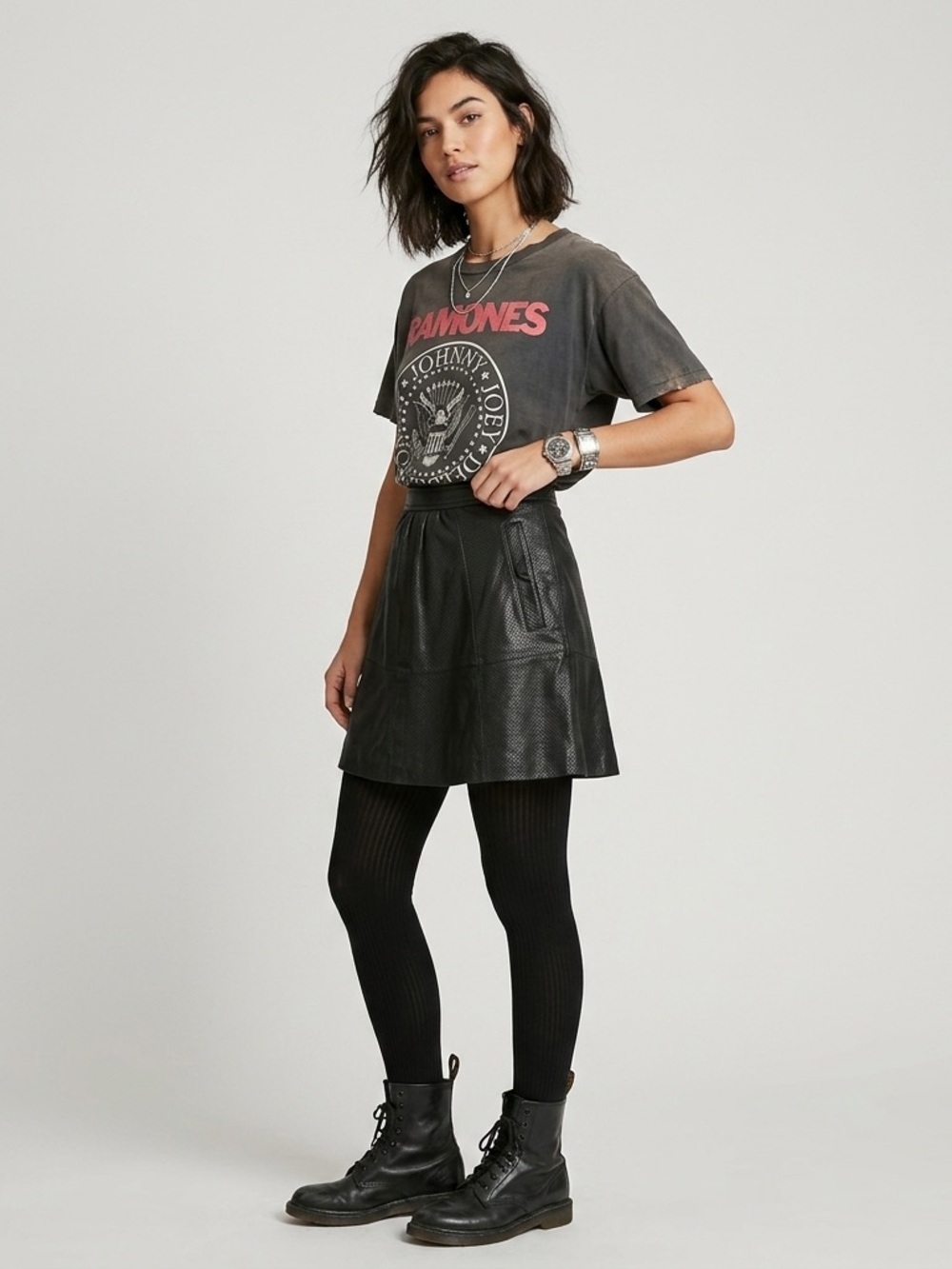 Leather L'Agence Black Flared Mini Skirt